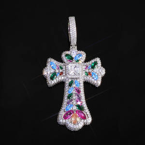 Ciondolo croce colorata su misura NUOYA grande Baguette CZ diamante ghiacciato ciondolo ciondolo Hip Hop gioielli per uomo e donna regalo - Product Image 2