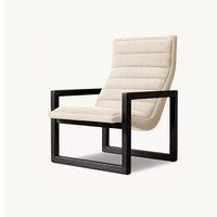 Fauteuil d'appoint moderne en tissu capitonné avec base en bois massif, style Mid-Century, pour salon