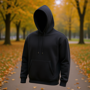 <b>Men's</b> Pullover <b>Hoodie</b> Fleece Long Sleeve Sweatshirt <b>Black</b> Solid Warm Winter Casual Wear Regular Fit 100% Cotton - Product Image 2