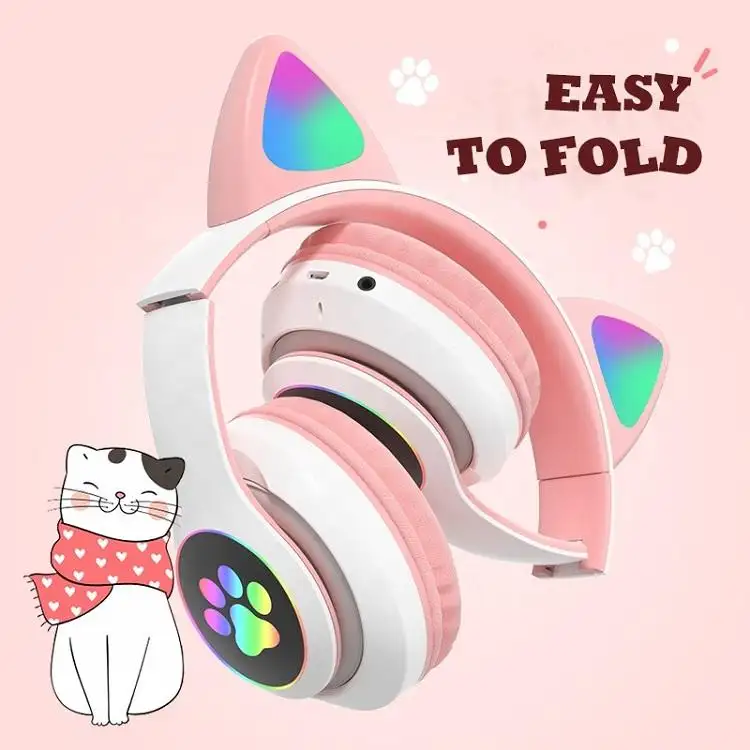 Fones de ouvido sem fio para gatos, headset com bluetooth para meninas