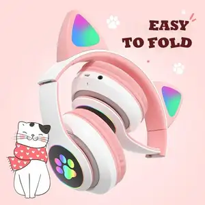 Auriculares inalámbricos con Bluetooth para niñas, cascos con orejas de gato, bonitos, para videojuegos, venta al por mayor