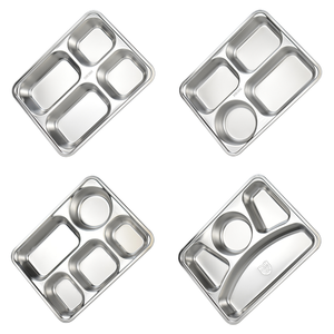 Bebek çocuk yetişkinler servis tabağı dikdörtgen 4 bölüm yemek tabakları paslanmaz çelik Bento yemek kabı bölünmüş yiyecek tepsisi - Product Image 2