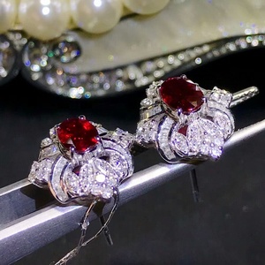 Venta al por mayor de 18K oro piedras preciosas joyería fina de lujo clásico natural rojo rubí pendientes para las mujeres para la boda compromiso cumpleaños - Product Image 4