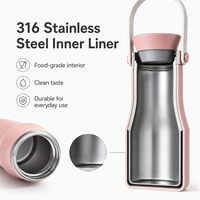 Bouteille d'eau isotherme portable en acier inoxydable à double paroi de 16 oz avec poignée et deux couvercles pour le sport