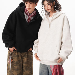 2025 haute qualité automne unisexe Mne et femmes solide blanc surdimensionné demi fermeture éclair sweats à capuche - Product Image 2