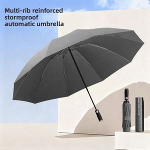 Grand parapluie pliant automatique en pongé, résistant aux intempéries et au vent, au design moderne et minimaliste, idéal pour les cadeaux d'affaires masculins - Product Image 4