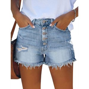 Shorts de Mezclilla FOXA para Mujer, Cintura Alta, Desgastados, con Botones al Frente, Estilo Veraniego - Product Image 2