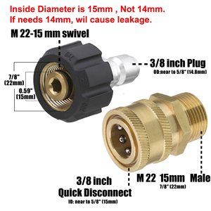 Stm High <b>Pressure</b> <b>Washer</b> <b>Hose</b> Adapter M22 14mm Quick Connect Brass Male Female Coupler For Car Cleaning - Product Image 3