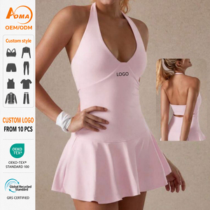Vestido Deportivo Aoyema con Logotipo Personalizado, Sin Mangas, Cuello Halter en V, Color Sólido, Absorbente de Humedad, para Tenis, Golf, Entrenamiento y Deportes para <span class=keywords><strong>Mujer</strong></span> - Product Image 1