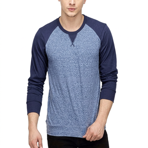 T-shirt pour homme à manches longues, col rond, décontracté, 100% coton, tissu piqué bio-lavé 100g, marque SN - Product Image 1