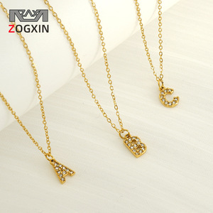 ZOGXIN Stainless Steel Letter Pendant Necklace With Rhinestone A B C Initials Clavicle Chain For Women Fashion Jewelry - Product Image 1