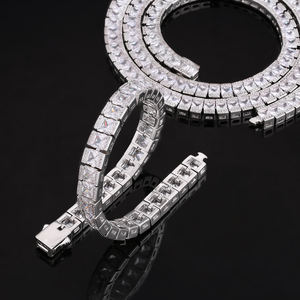 Collier Tennis Hip-Hop pour Homme KRKC 7mm, Plaqué PVD, Coupe Princesse, Diamant Faux Baguette de Laboratoire, Chaîne Tennis Hip-hop Iced Out AAAAA CZ - Product Image 3