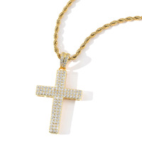 Collier pendentif croix hip-hop pour homme BESDZ0352, style européen et américain, avec trois rangs de zircon et chaîne en corde, accessoire de mode populaire