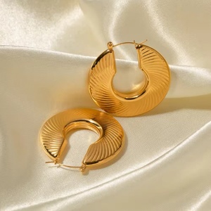 Pendientes de Aro de Acero Inoxidable con Baño de Oro de 18K, Sin Deslustre, para Mujer, Joyería de Moda, Huecos, Grabados y Texturizados - Product Image 5