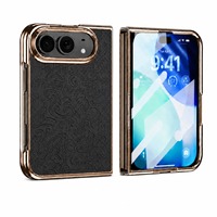 Étui de protection pliable en PC électroplaqué à texture gaufrée de luxe avec protection d'écran pour iPhone Duo