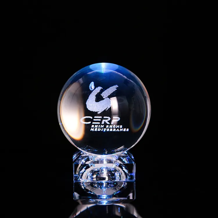 Boule de cristal 3d laser transparent, nouveau, en verre, avec base led, boule en cristal tendu