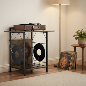 Meuble de rangement pour <span class=keywords><strong>tourne</strong></span>-<span class=keywords><strong>disque</strong></span>, organisateur de vinyles pour 200 albums, support de platine, étagère de présentation, modèle non pliable - Product Image 6