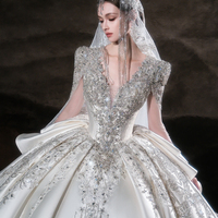 Nouvelle Robe de Mariée en Satin Lourd Lsht115, Manches Longues, Style Palais Français, Grande Taille, Jancemebr