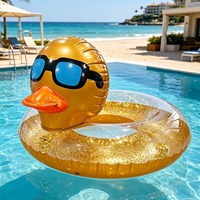 Bouée gonflable Canard Doré avec lunettes de soleil et paillettes, jouet flottant pour piscine, pour adultes, pour fêtes aquatiques estivales à la plage