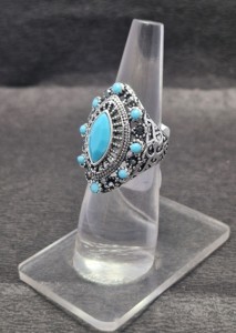 แหวนเงินสเตอร์ลิงประดับพลอยเทอร์ควอยซ์ของขวัญเครื่องประดับแฮนด์เมดแบบหรูหรา - Product Image 3