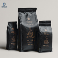 Sacs d'emballage pour café noir et doré de qualité alimentaire avec logo personnalisé, valve et fermeture éclair, pour petits grains de café, 12 oz, 500 g, Doypack