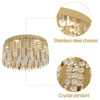 Plafonniers LED ronds modernes en acier inoxydable doré de luxe, à changement de couleur (3 couleurs), avec pendentif en cristal, pour chambre d'hôtel