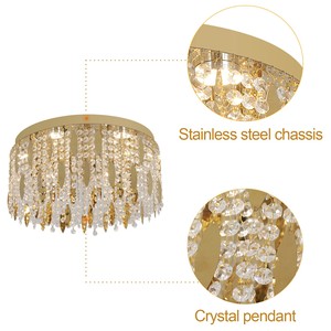 Luminaires de plafond LED modernes en cristal doré rond, en acier inoxydable doré de luxe, changeant de couleur (3 couleurs), pour chambre à coucher - Product Image 4
