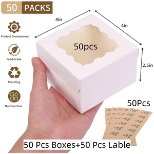 Boîtes à biscuits blanches avec fenêtre 4x4x2.5 pouces Boîtes de boulangerie avec autocollants pour biscuits Friandises Desserts Fraises enrobées de <span class=keywords><strong>chocolat</strong></span> - Product Image 2