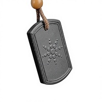 Collier pendentif quantique en pierre volcanique, forme géométrique carrée noire tournesol, pour dropshipping en direct KM8024