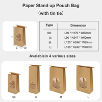 Sachet Doypack en papier kraft jetable anti-graisse avec fermeture à lien métallique et fenêtre, pour donuts, pain et café
