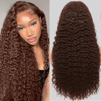 Perruque sans colle en cheveux humains Remy, couleur chocolat brun, avec dentelle frontale, densité 200, style vague profonde/bouclée profonde HD pour femmes, prix de gros