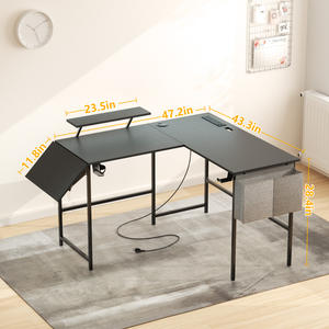 Bureau de jeu ergonomique en forme de L avec éclairage LED, porte-gobelet, sac de rangement, sortie d'alimentation - Product Image 6