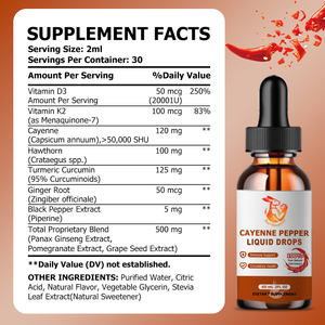 Gouttes liquides de piment de Cayenne avec vitamines D3 et K2 : Soutient l'action antioxydante, le métabolisme et la santé osseuse - Product Image 2