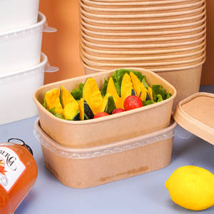 Tazón de Papel Kraft Cuadrado/Rectangular, Tazón de Papel para Envasado de Alimentos, Ecológico, Tazón para Ensaladas con Tapa - Product Image 1