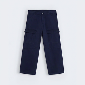 Men's Navy Blue Canvas Cargo <b>Pants</b> High Waist Multiple Pockets Workwear Style Autumn Wear Button Closure - Product Image 1