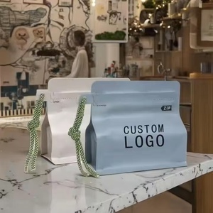 Customized Eco Friendly Custom Printed logo Zipper Aluminum Foil Empty Flat Bottom Pouch Coffee <strong>Bags</strong> With Rope Handle - Product Image 1