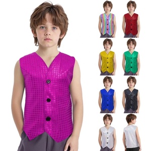 เสื้อกั๊กเด็กผู้ชายผู้หญิงแบบ unisex  ตกแต่งเลื่อม  ผ้าเมทัลลิก  คอวี  ชายเสื้อแหลม  สำหรับงานเต้นรำ  งานแต่งงาน  งานบอลรูม  ไซส์ 1-18 - Product Image 1