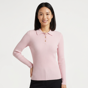 Pull en maille côtelée respirant vintage pour femmes - Product Image 1