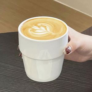 Wholesale 310ml Large Capacity Ice <b>Plain</b> White Ceramic Hotel Latte Cup Coffee Tumbler <b>Mug</b> - Product Image 2