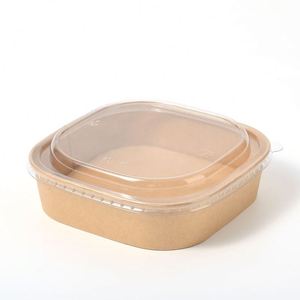 Bol alimentaire carré en papier kraft, compatible micro-ondes, avec couvercle transparent, jetable, pour salade, riz, à emporter, vente en gros - Product Image 4