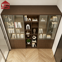 Bibliothèque sur pied en MDF au design personnalisé, finition noyer, avec vitrine LED pour salons et bibliothèques de chambres