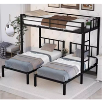 Cadre de lit mezzanine au design moderne et peu encombrant Lits superposés en métal pour enfants avec escalier pour trois personnes