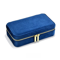 Boîte de rangement à bijoux portable de luxe en velours avec fermeture éclair, double couche et multi-compartiments, idéale pour un cadeau