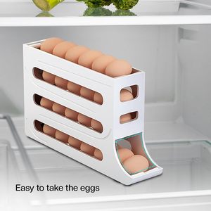 Support à œufs en plastique chaud 4 couches, distributeur automatique pour réfrigérateur, boîte de rangement d'œufs frais grande capacité avec support roulant - Product Image 4
