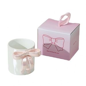 Mug en céramique créatif style coréen avec nœud, design moderne et logo de haute valeur, tasse à eau pour la maison et le bureau, idéal pour les cadeaux - Product Image 1