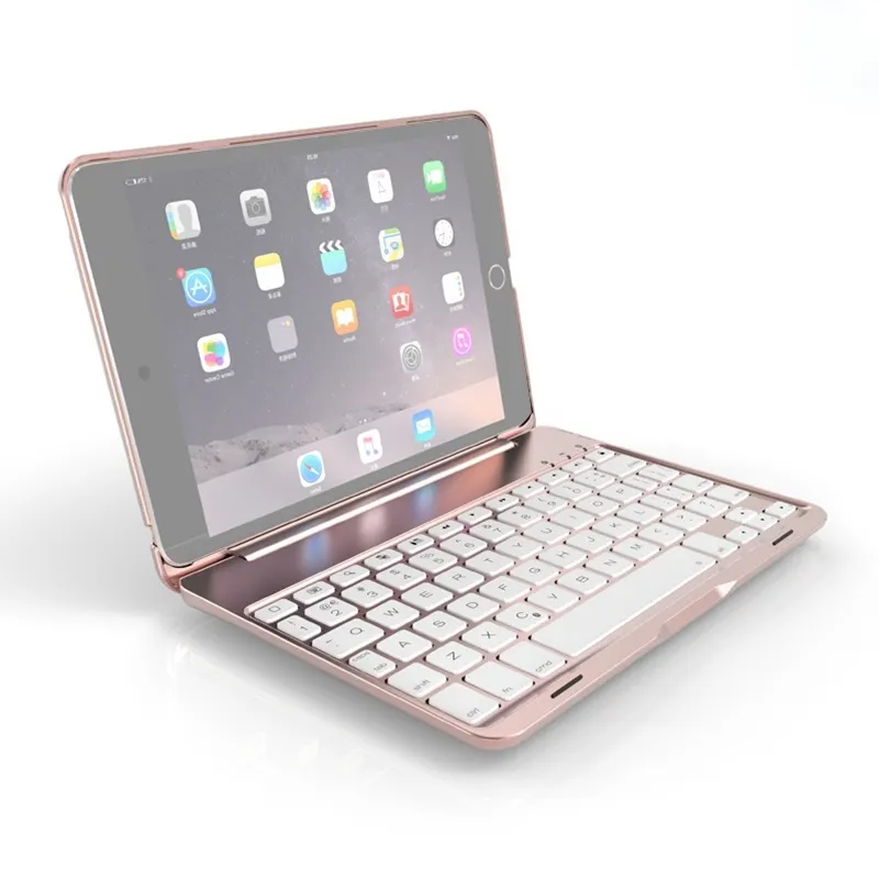 Funda para tableta con teclado inalámbrico, carcasa retroiluminada de aleación de aluminio colorida para ordenador portátil, compatible con iPad mini 4 / mini 5, modelo F8SM