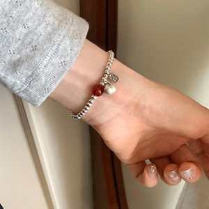 S925 Sterling Silver Red Agate <b>Beaded</b> Persimmon <b>Bracelet</b> Women's Jewelry Gift - Product Image 4