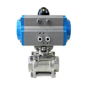 2 Way Water Flow Control Air Actuated 316L Threaded Valve 3 Pcs Pneumatic Actuated Three Pieces Ball Valve