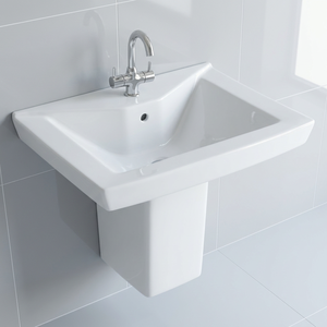 Wall Mount Square Ceramic <b>Hand</b> <b>Wash</b> Basin with Pedestal <b>Set</b> Free Standing Modern Design for Mall & Villa Use - Product Image 1