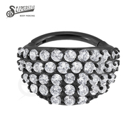 SUPERSTAR Anneau de piercing articulé en acier inoxydable 316L avec serti à griffes et zircone cubique sphérique pour septum, nez, daith et hélix